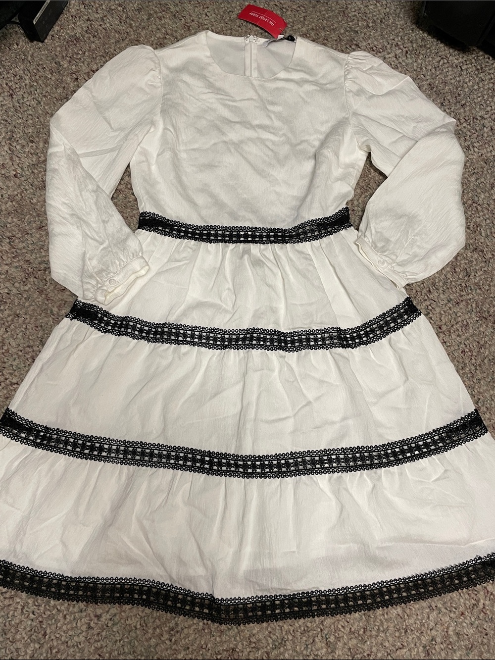 Endless rose lace accent White Long-Sleeve ruffle Tiered Dress - nwt
